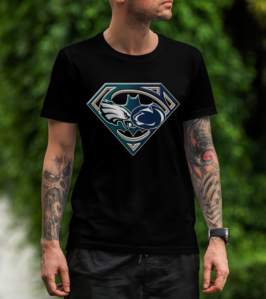 Batman Superman Philadelphia Eagles Penn State Mashup Bat 056 T-Shirt