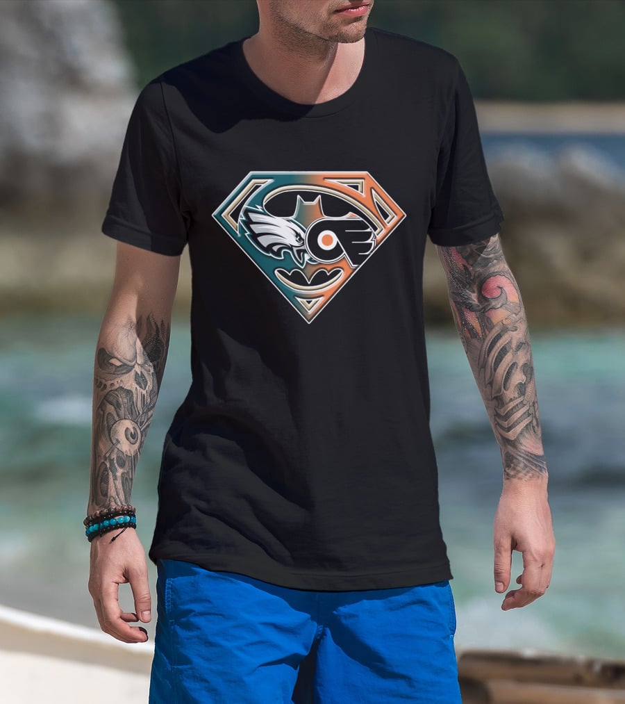 Eagles Flyers Batman Superman Logo Mashup T-Shirt