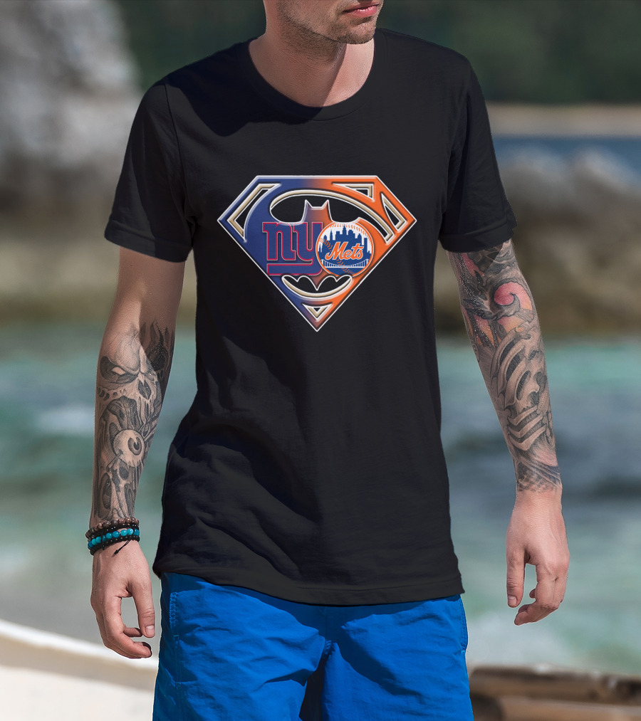 Ny Giants Mets Superman Batman Logo Fusion T-Shirt