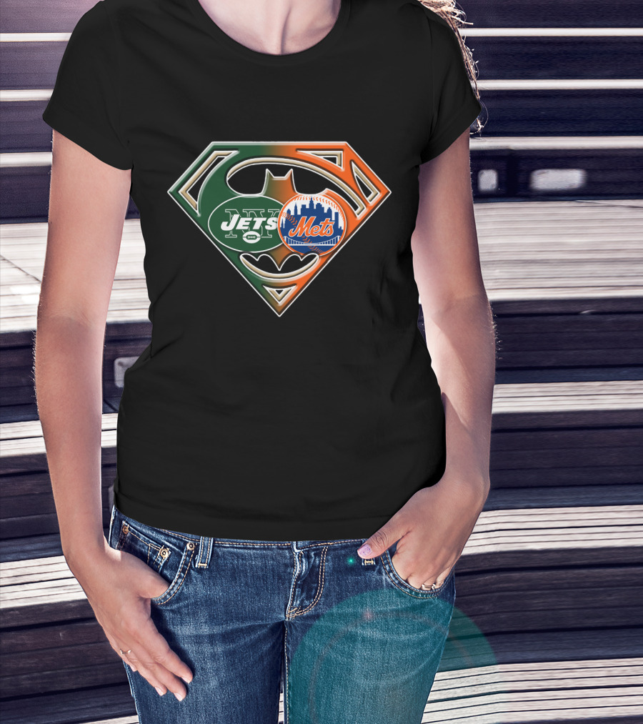 Jets Mets Batman Superman Emblem Fusion T-Shirt