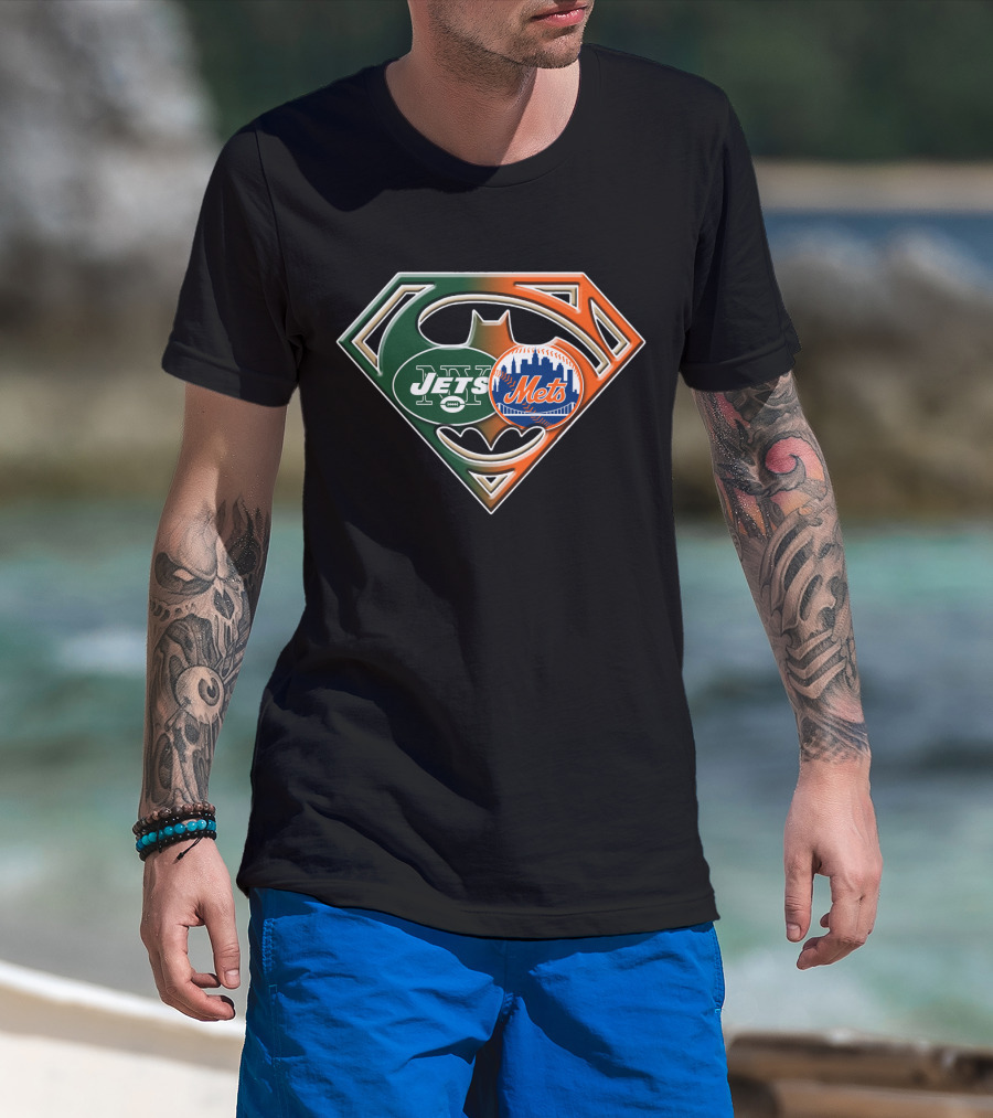 Jets Mets Batman Superman Emblem Fusion T-Shirt