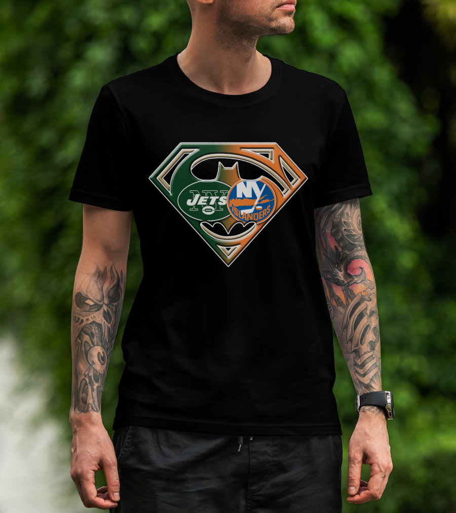 Ny Jets Islanders Superman Batman Logo Mashup T-Shirt