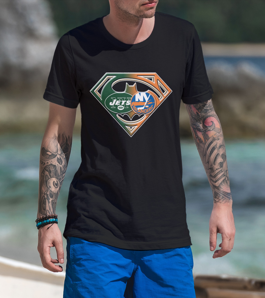 Ny Jets Islanders Superman Batman Logo Mashup T-Shirt