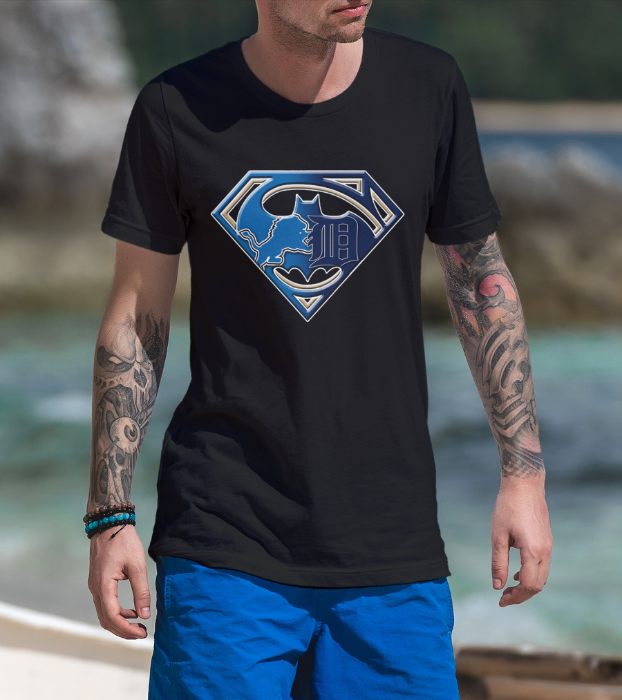 Detroit Lions Batman Superman Logo Fusion Bat 076 T-Shirt