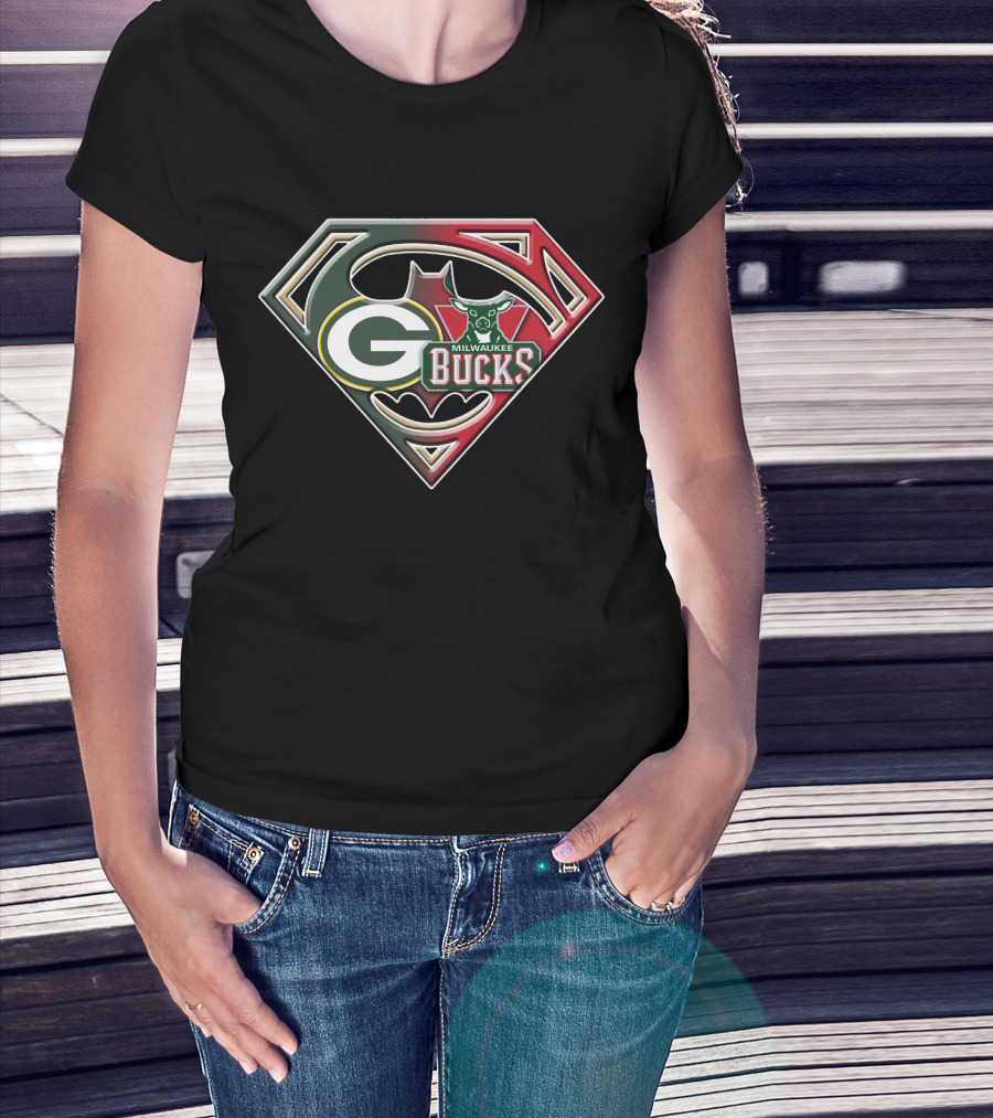 Green Bay Packers Milwaukee Bucks Batman Superman Emblem Bat 080 T-Shirt