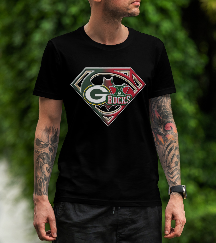 Green Bay Packers Milwaukee Bucks Batman Superman Emblem Bat 080 T-Shirt