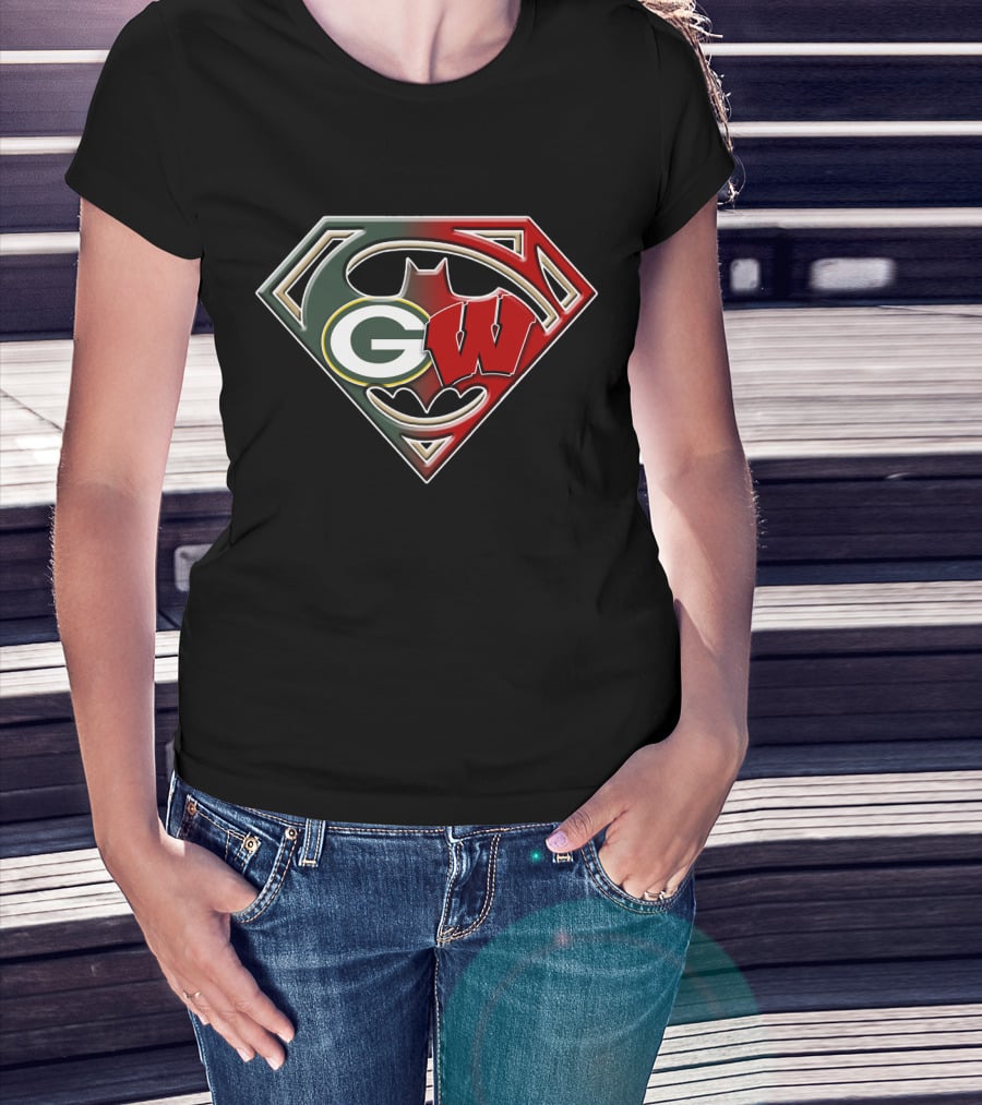 Superman Bat Green Bay Packers Wisconsin Badgers Logo Fusion Bat 081 T-Shirt