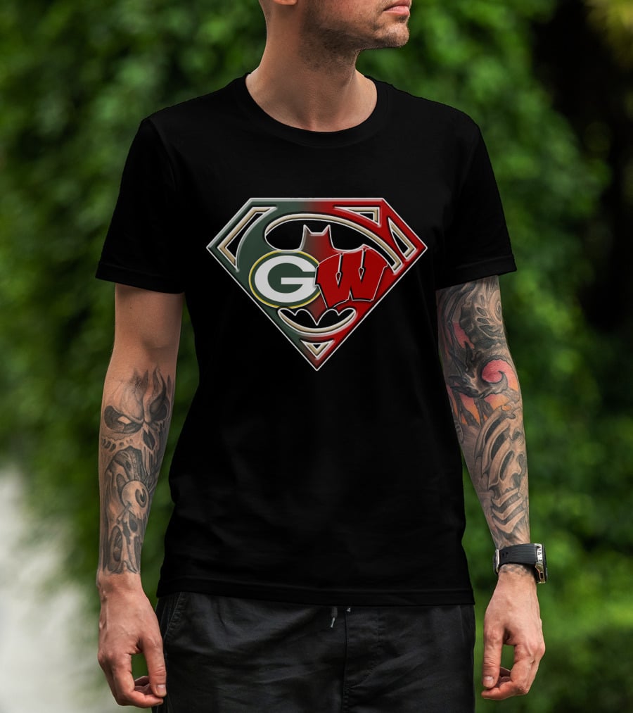 Superman Bat Green Bay Packers Wisconsin Badgers Logo Fusion Bat 081 T-Shirt