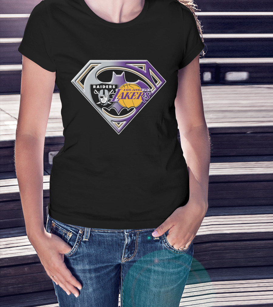 Los Angeles Lakers And Raiders Logo Fusion Batman Superman Symbol Bat 096 T-Shirt