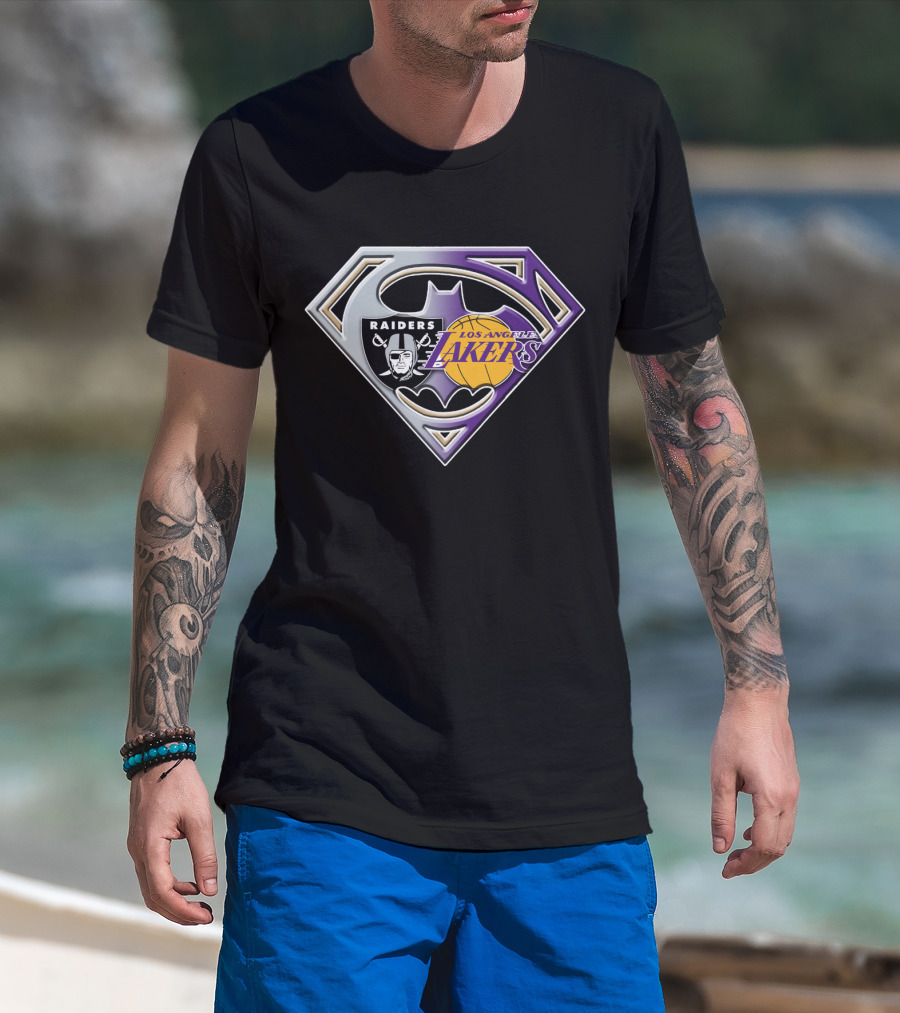Los Angeles Lakers And Raiders Logo Fusion Batman Superman Symbol Bat 096 T-Shirt
