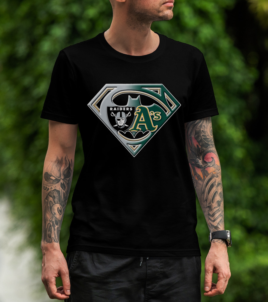 Raiders A's Superman Batman Crossover Logo Bat 097 T-Shirt