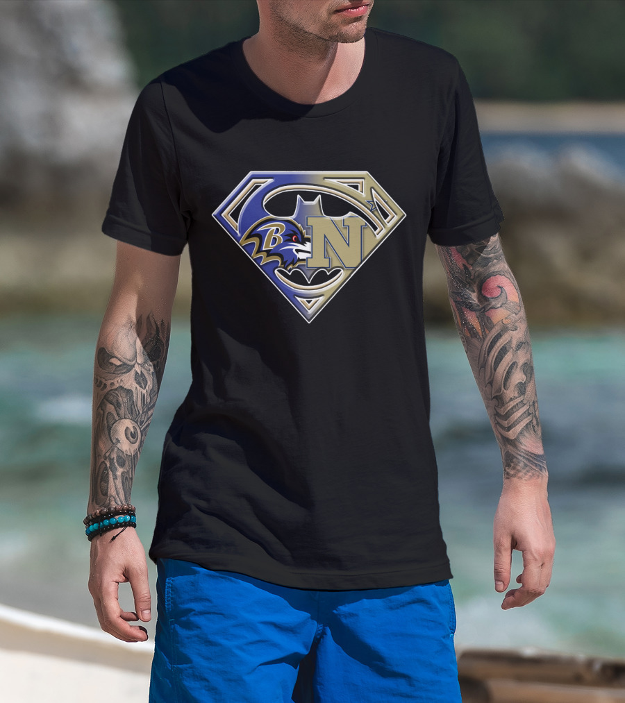 Baltimore Ravens Navy Superman Bat Signal T-Shirt