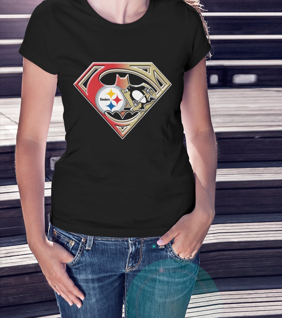 Superman Batman Pittsburgh Steelers Penguins Logo Fusion T-Shirt