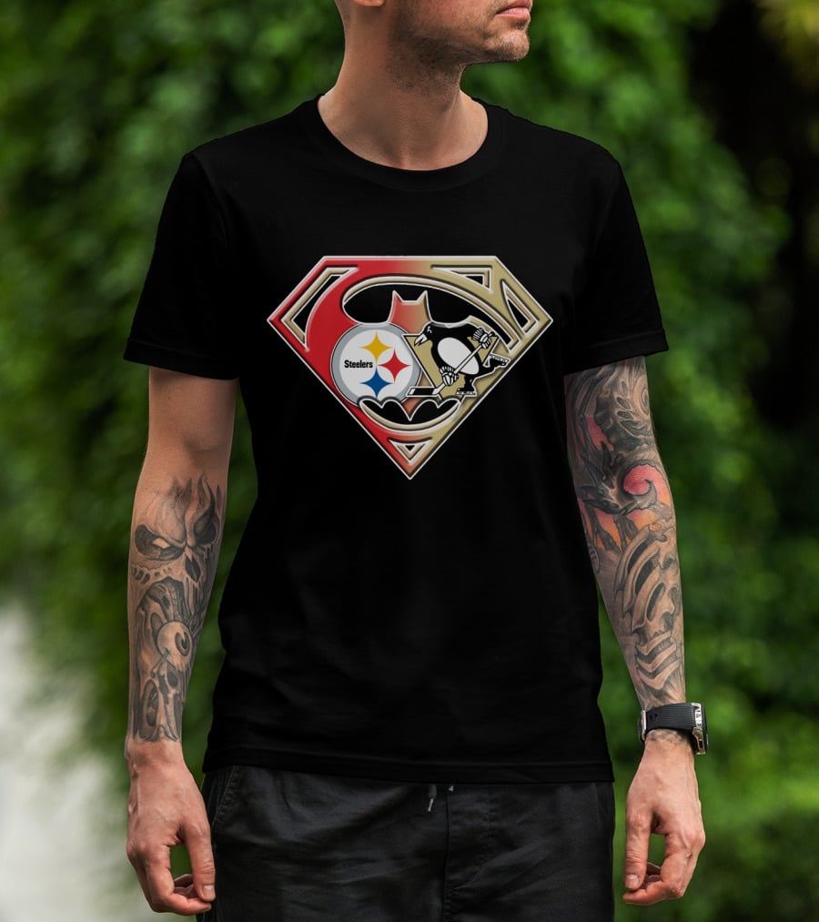 Superman Batman Pittsburgh Steelers Penguins Logo Fusion T-Shirt