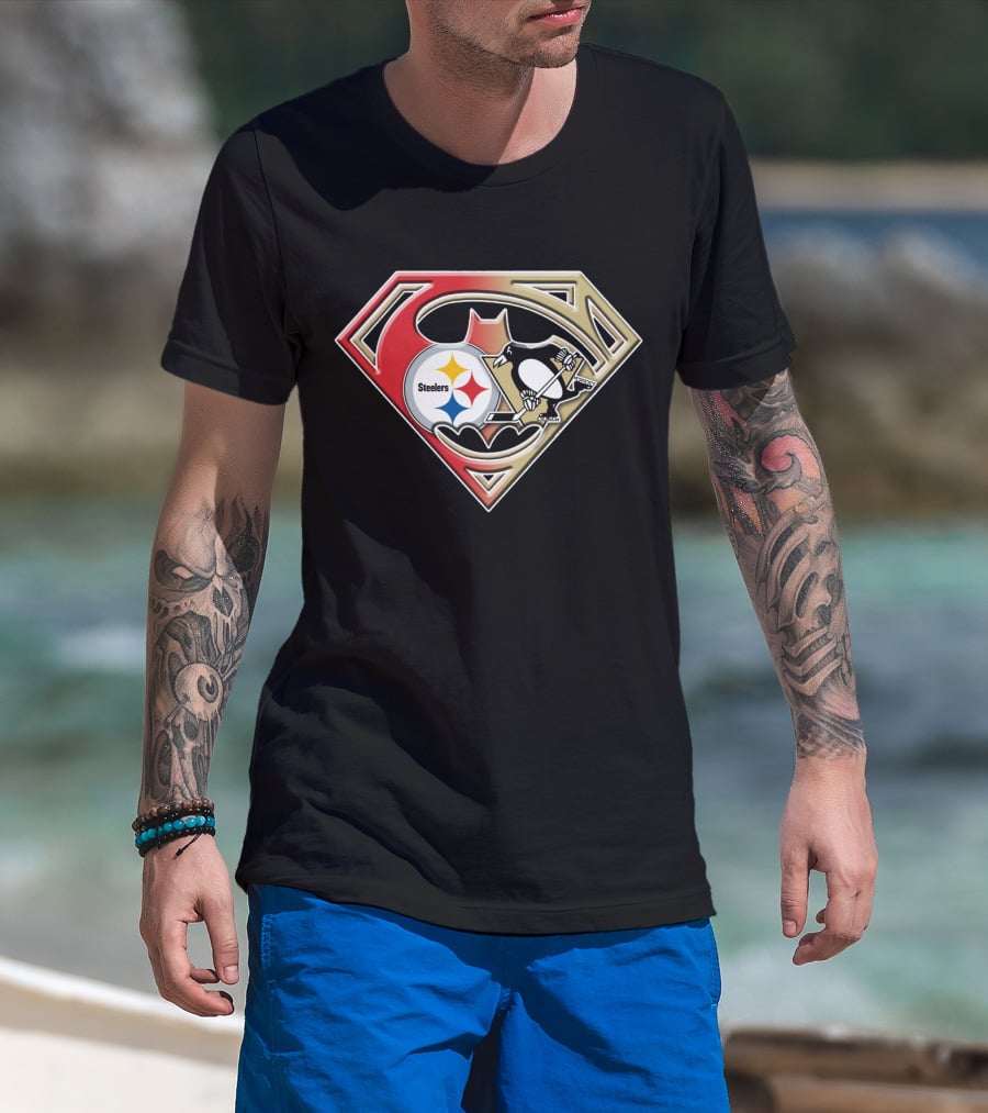 Superman Batman Pittsburgh Steelers Penguins Logo Fusion T-Shirt