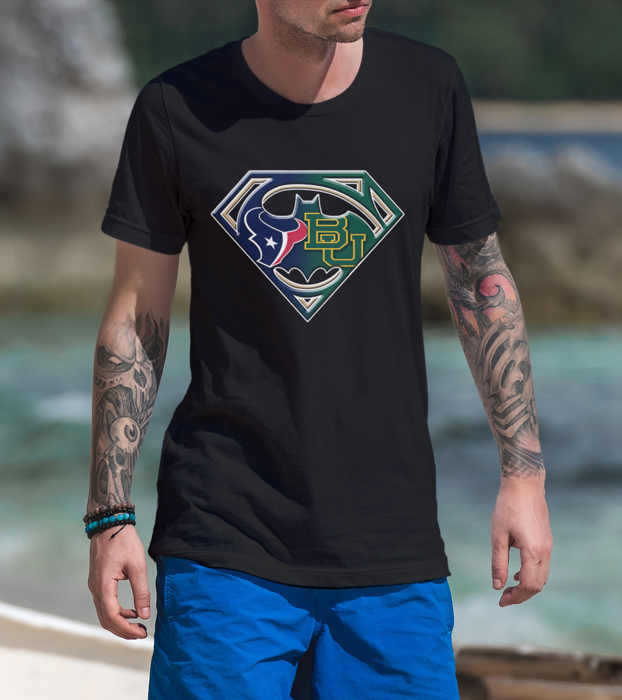 Baylor Bears Houston Texans Batman Superman Mashup Bat 117 T-Shirt