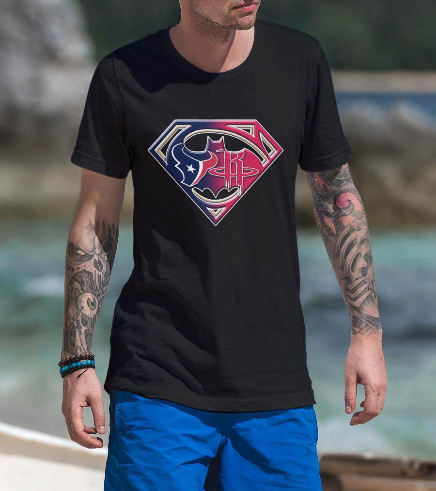 Houston Texans Batman Rockets Superman Logo Fusion T-Shirt