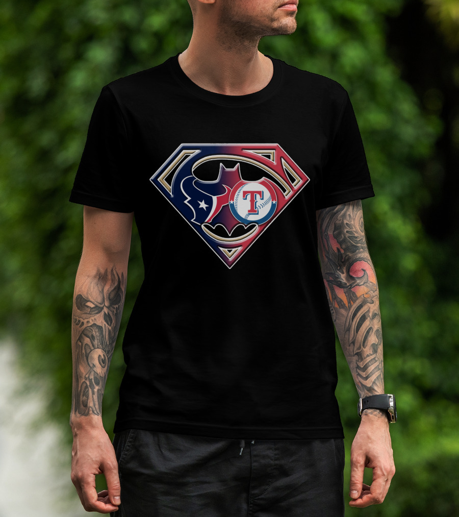 Texans Batman Superman Rangers Baseball Logo Fusion T-Shirt
