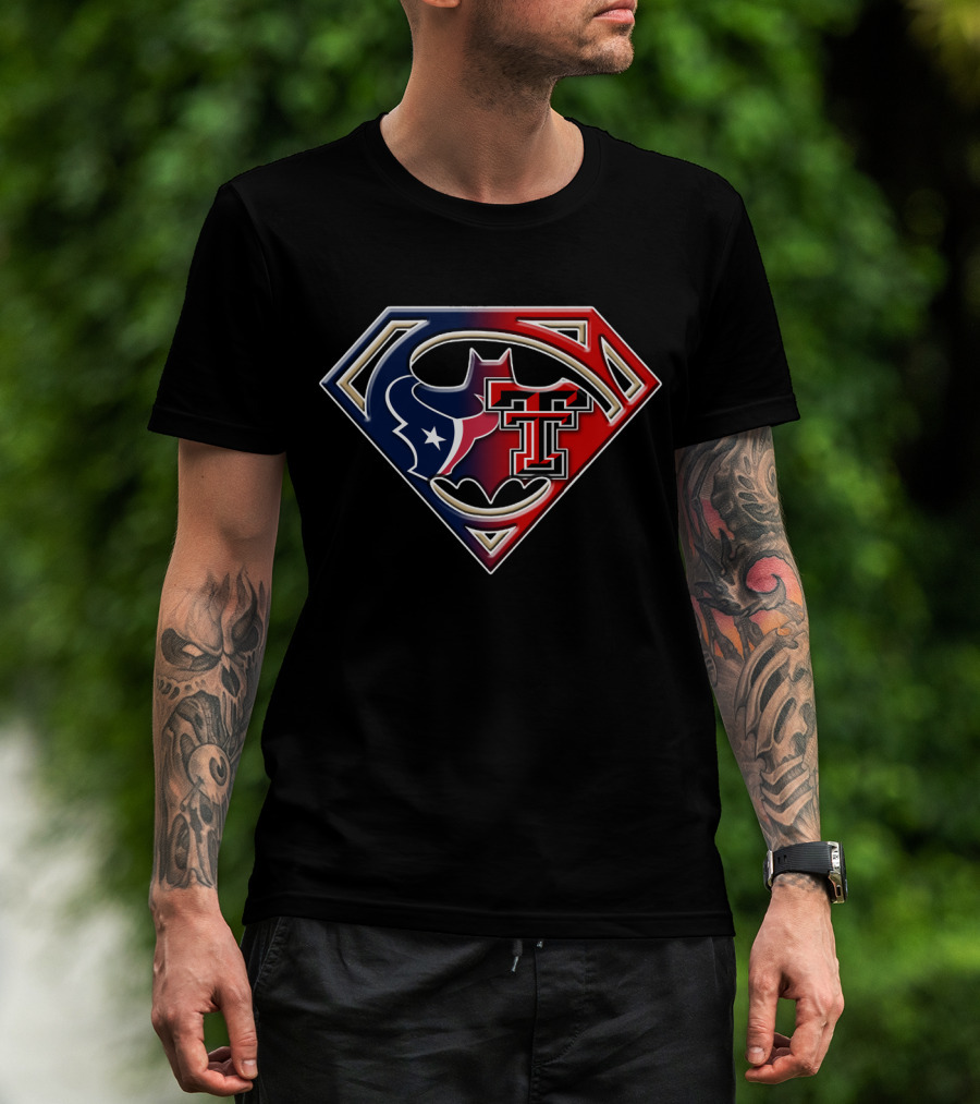 Houston Texans Texas Tech Superman Batman Combo T-Shirt