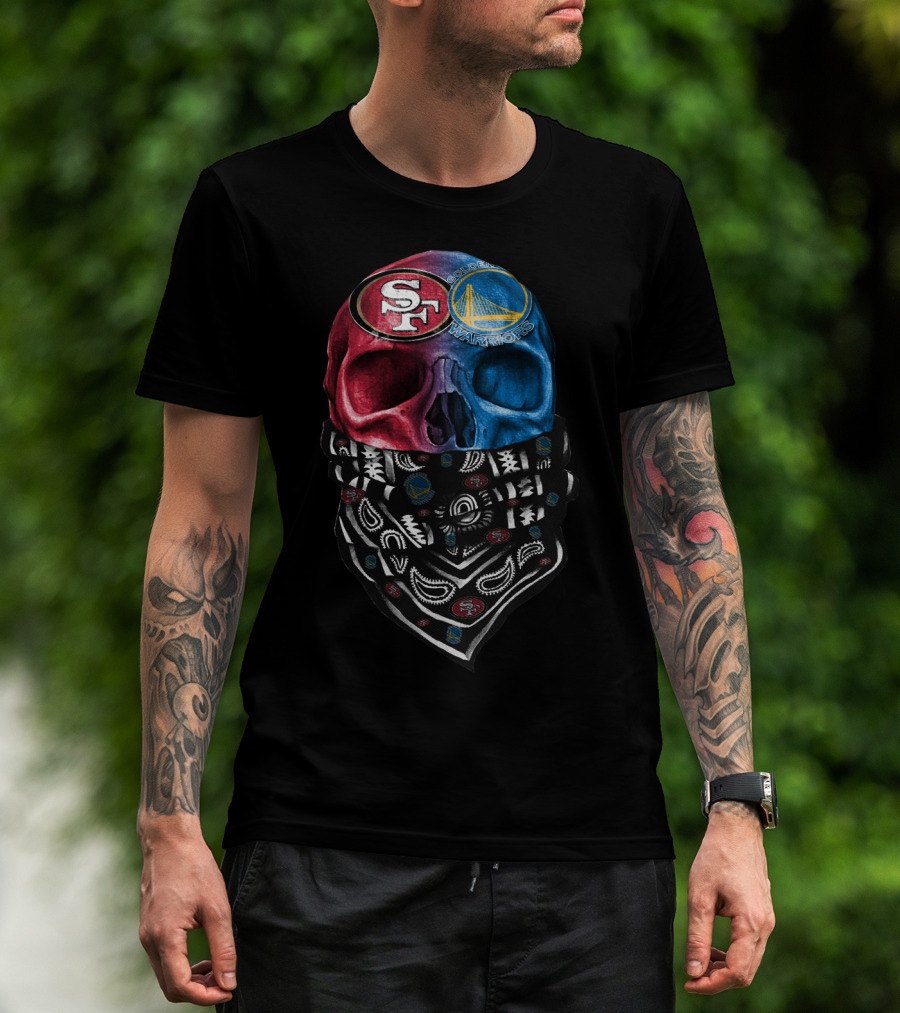 San Francisco 49ers Golden State Warriors Skull Bandana T-Shirt