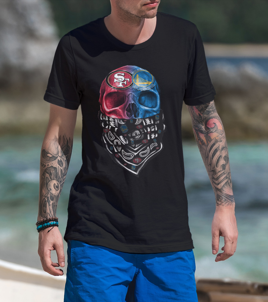 San Francisco 49ers Golden State Warriors Skull Bandana T-Shirt