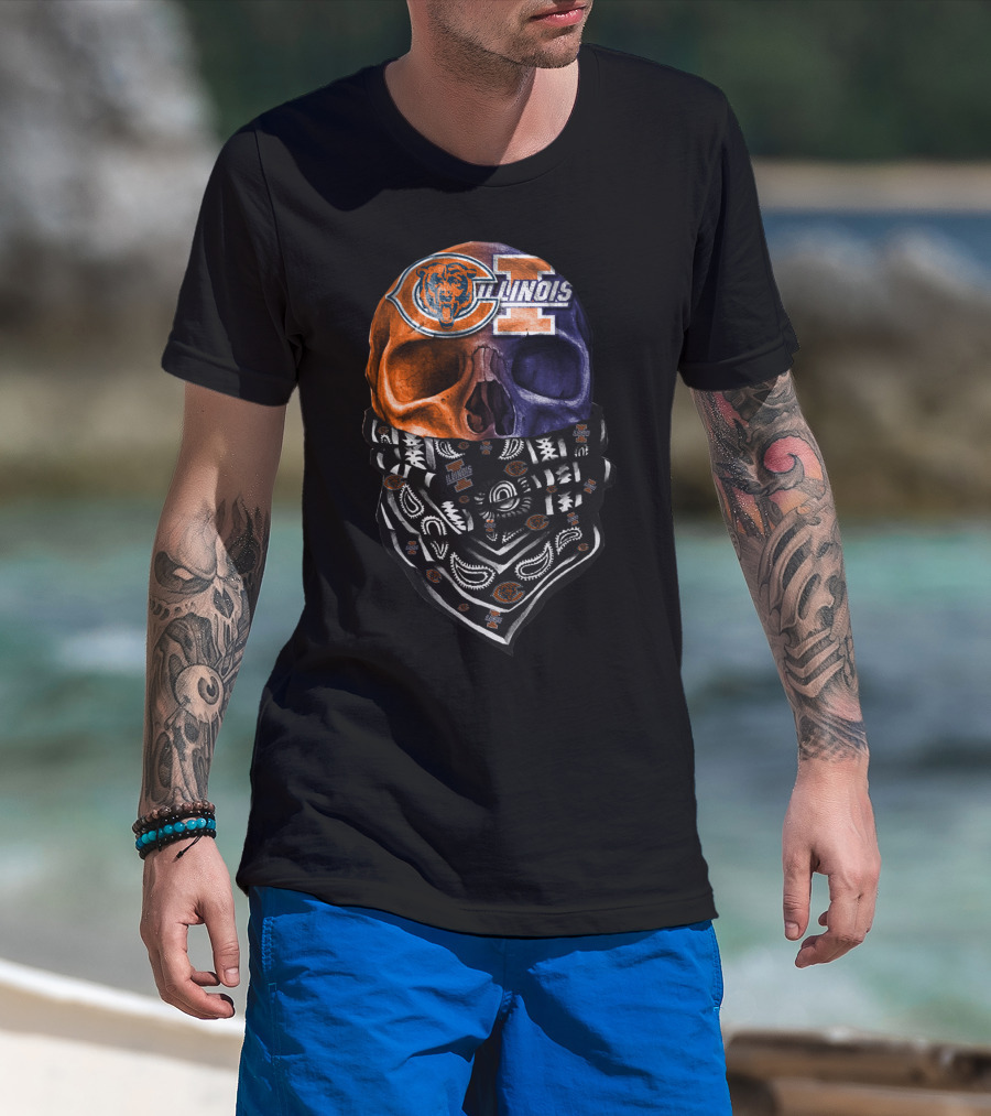 Chicago Bears Illinois Skull Bandana T-Shirt