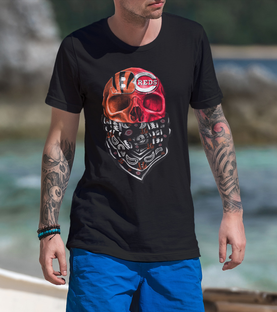 Bengals Reds Skull Bandana T-Shirt