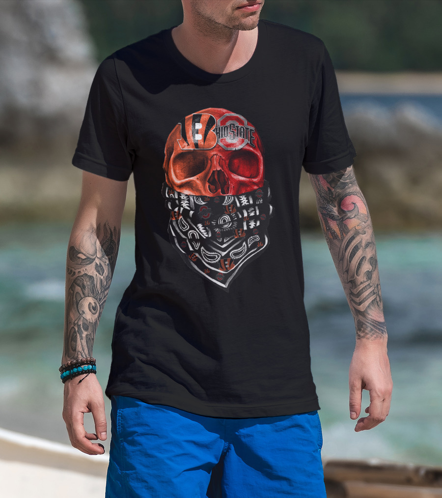 Bengals Ohio State Skull Bandana T-Shirt