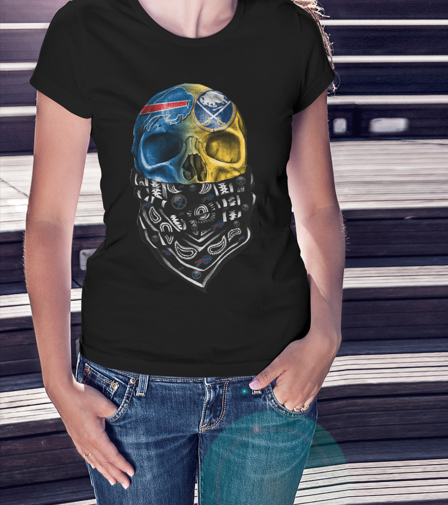 Buffalo Sabres Skull Bandana Blue And Yellow T-Shirt
