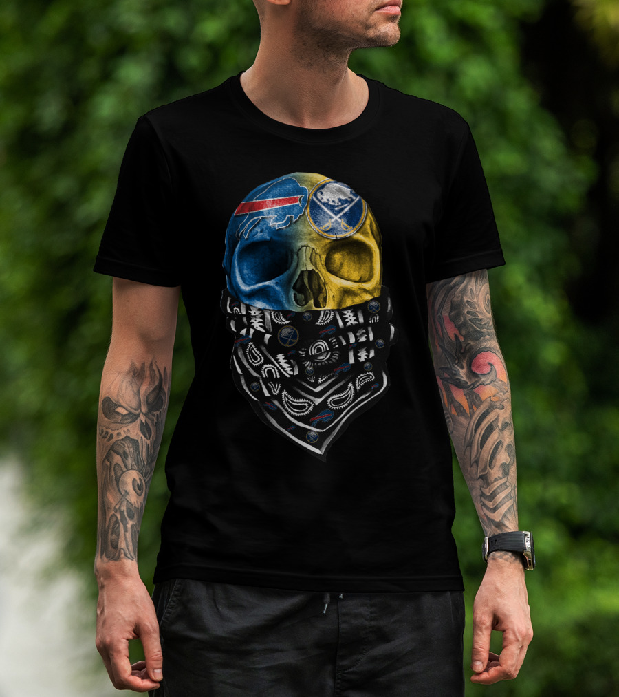Buffalo Sabres Skull Bandana Blue And Yellow T-Shirt