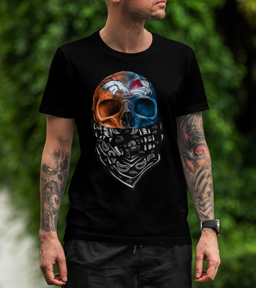 Denver Broncos Colorado Avalanche Skull Bandana T-Shirt