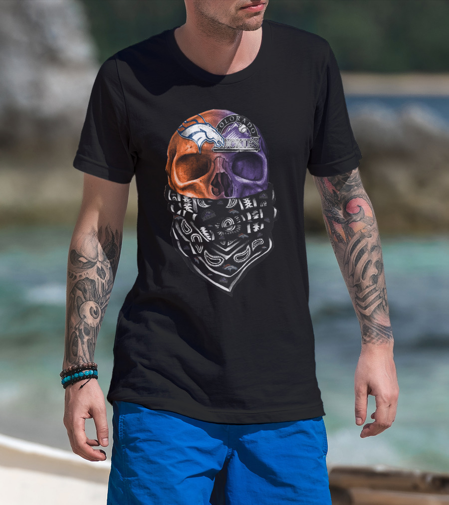 Colorado Broncos Rockies Skull Bandana T-Shirt