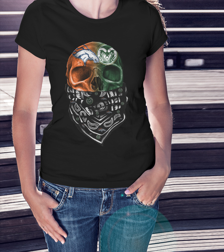 Denver Broncos And Colorado State Rams Skull Bandana T-Shirt