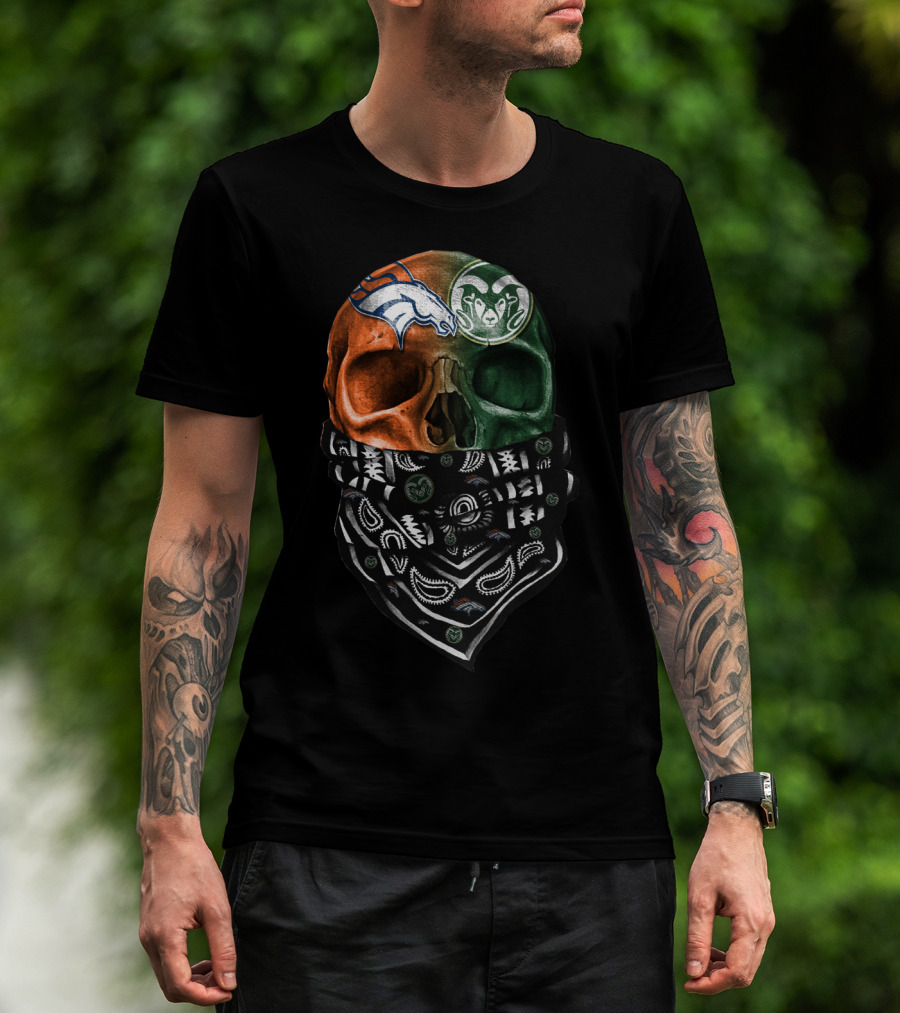 Denver Broncos And Colorado State Rams Skull Bandana T-Shirt