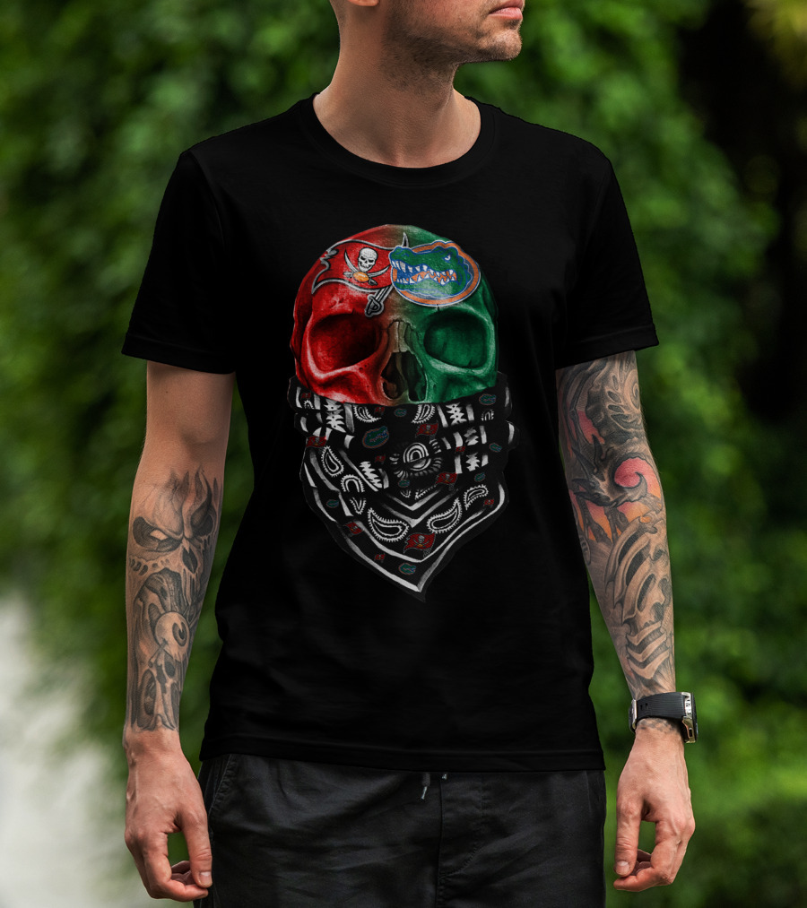 Sku 024 Tampa Bay Buccaneers Florida Gators Skull Bandana T-Shirt
