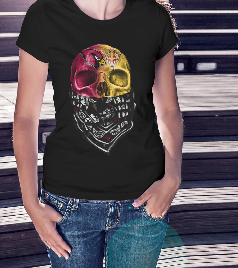 Arizona Cardinals And Arizona State Sun Devils Skull Bandana Sku 030 T-Shirt