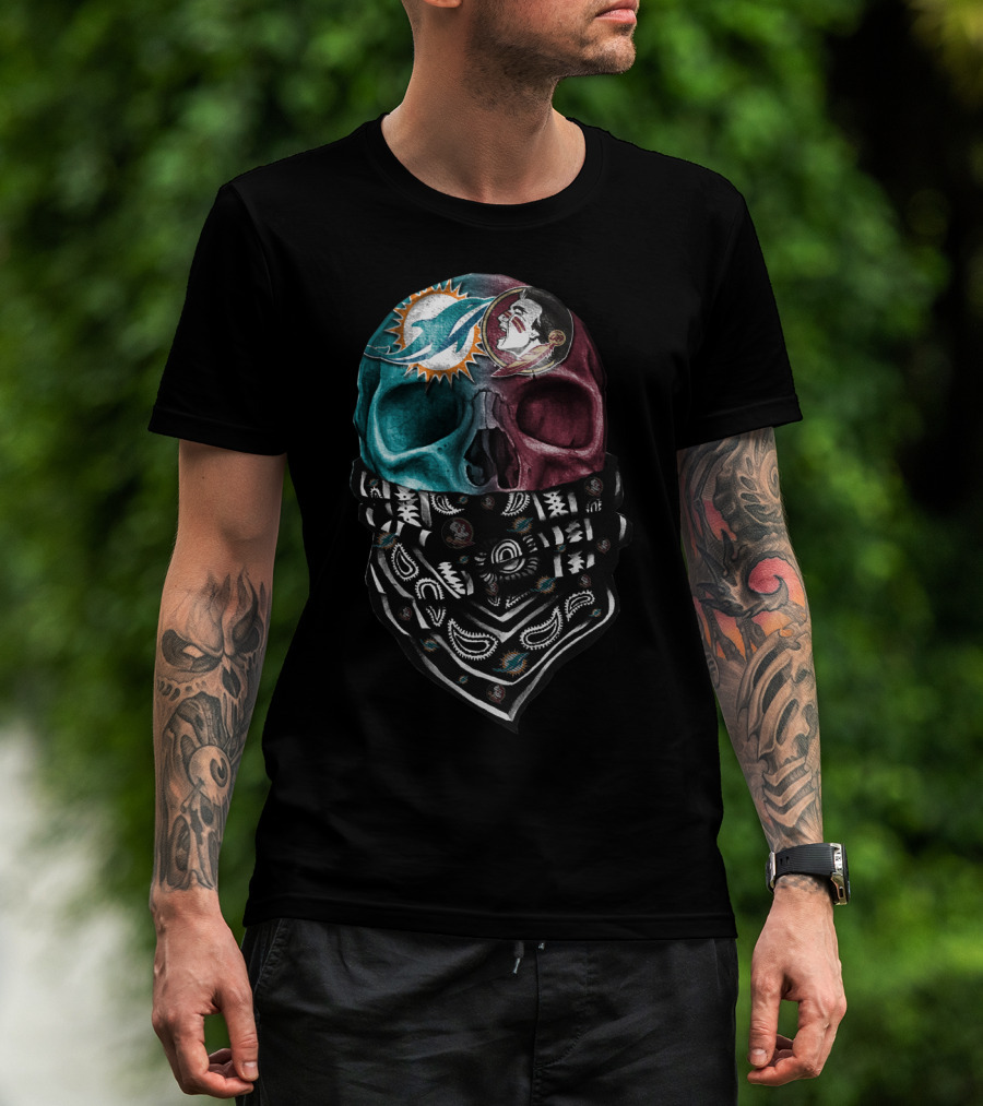 Miami Dolphins Washington Football Team Skull Bandana T-Shirt