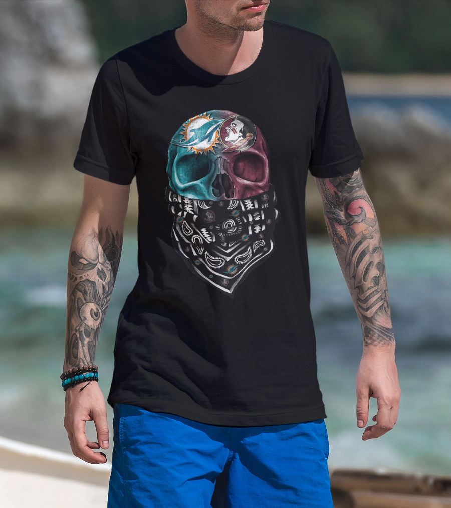 Miami Dolphins Washington Football Team Skull Bandana T-Shirt