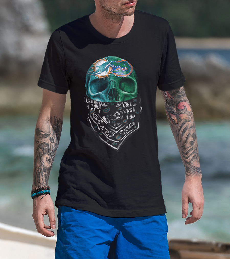 Miami Dolphins And Florida Gators Skull Bandana T-Shirt