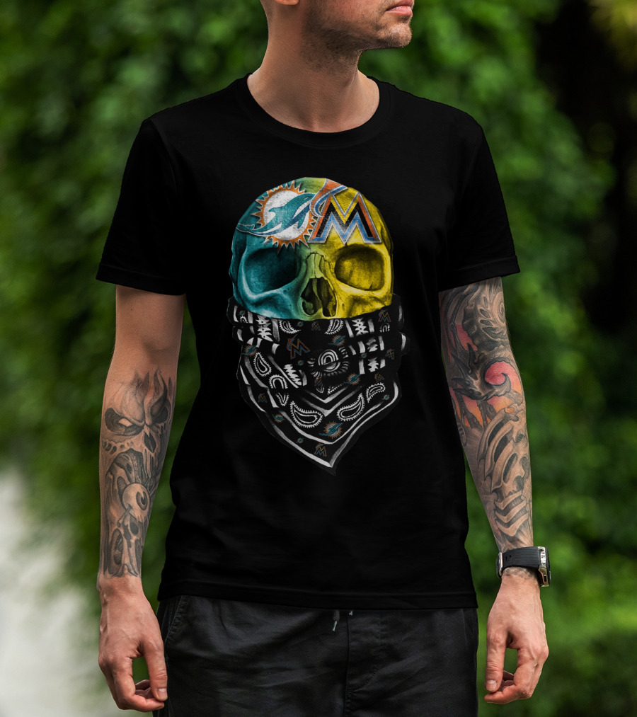 Miami Dolphins Marlins Skull Bandana T-Shirt