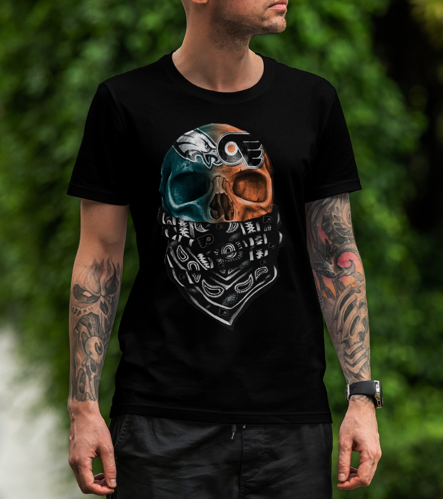 Eagles Flyers Split Skull Bandana T-Shirt