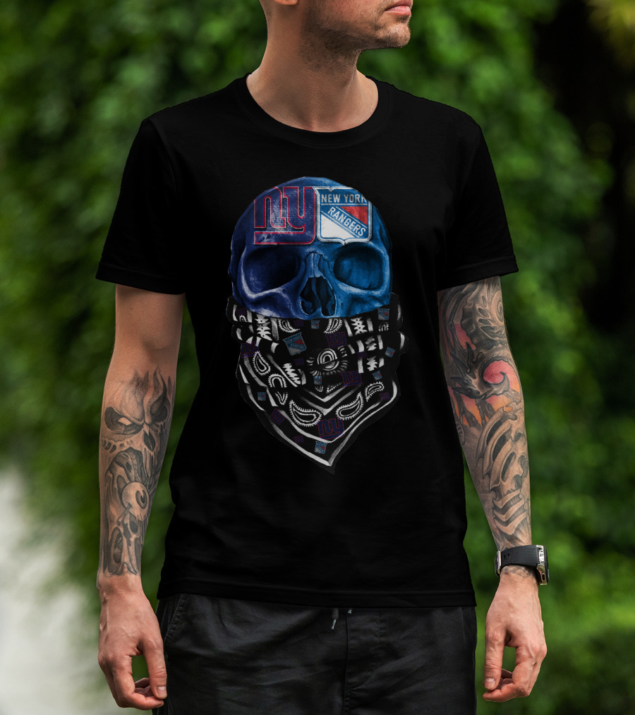 New York Giants Rangers Skull Bandana T-Shirt