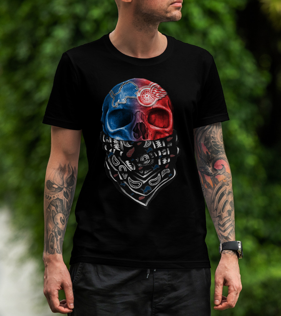 Detroit Lions Red Wings Skull Bandana T-Shirt