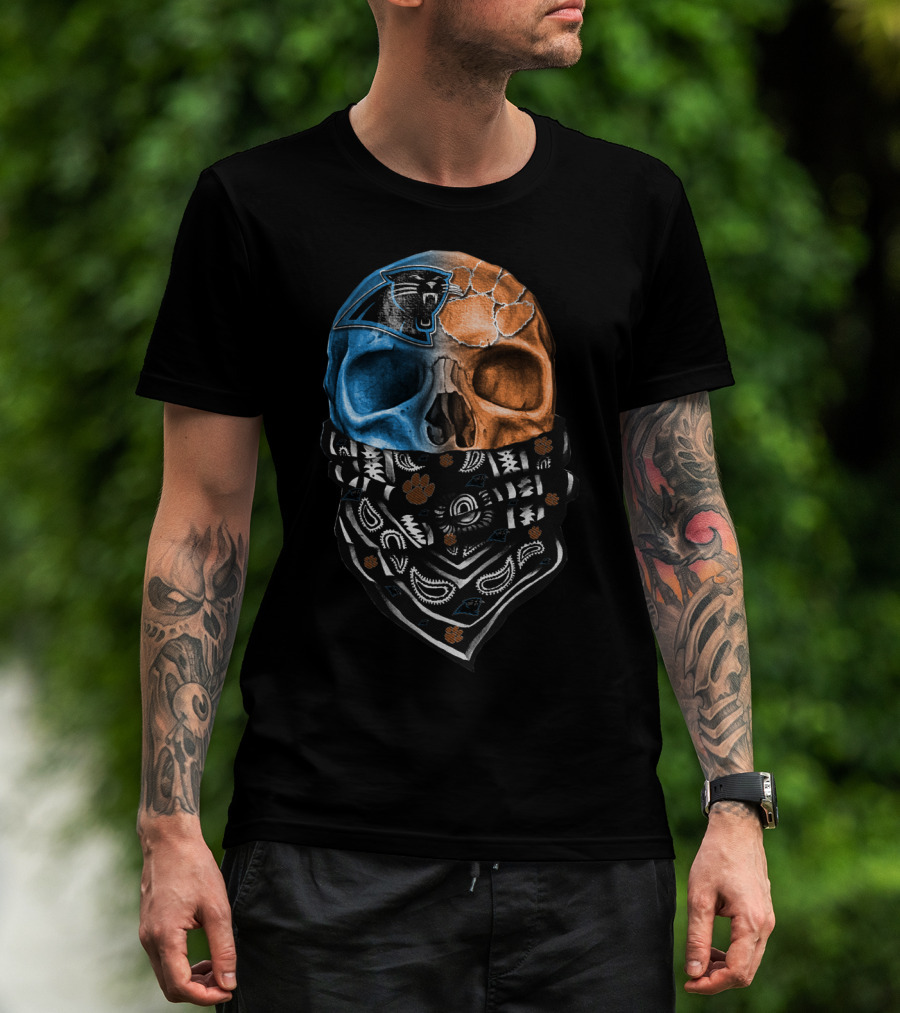 Carolina Panthers Clemson Tigers Fusion Skull Bandana T-Shirt
