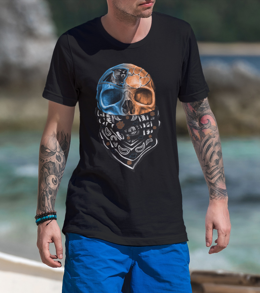 Carolina Panthers Clemson Tigers Fusion Skull Bandana T-Shirt
