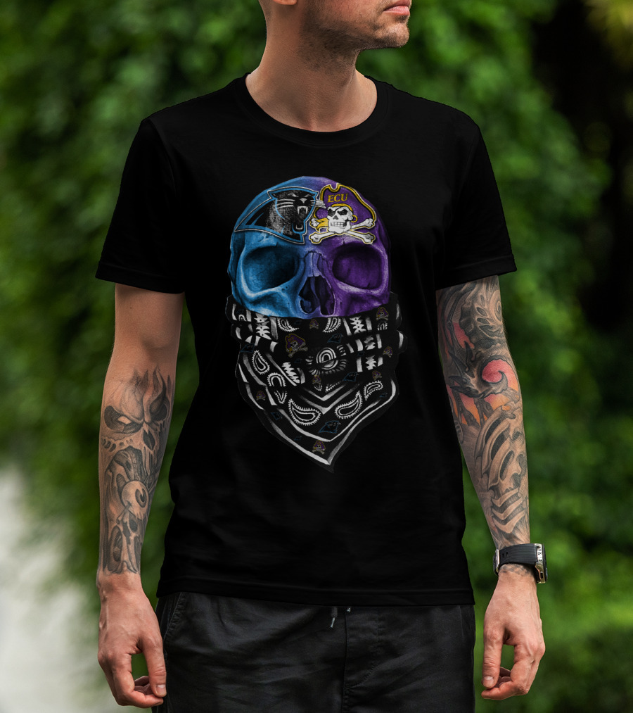 Carolina Panthers Ecu Pirates Skull Bandana T-Shirt