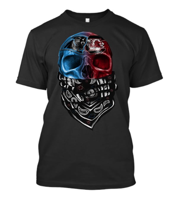 Carolina Panthers And South Carolina Gamecocks Skull Bandana T-Shirt