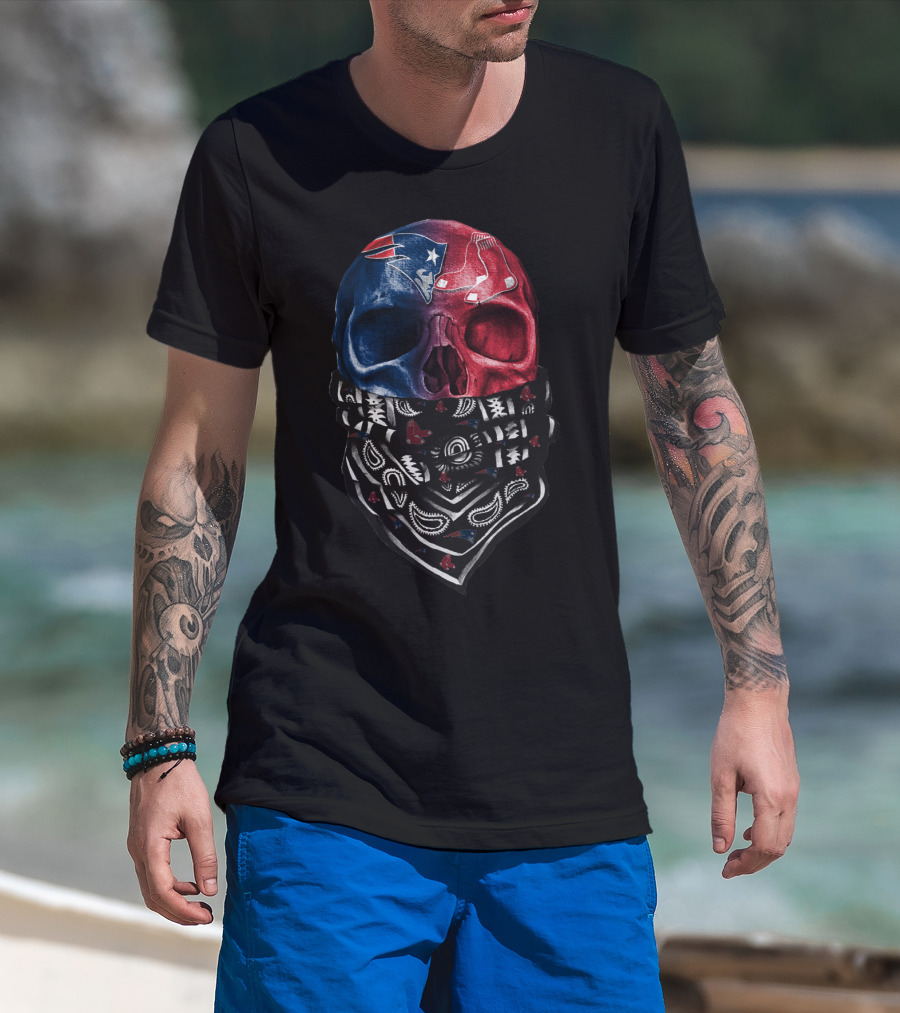 Patriots Red Sox Skull Bandana Fan T-Shirt