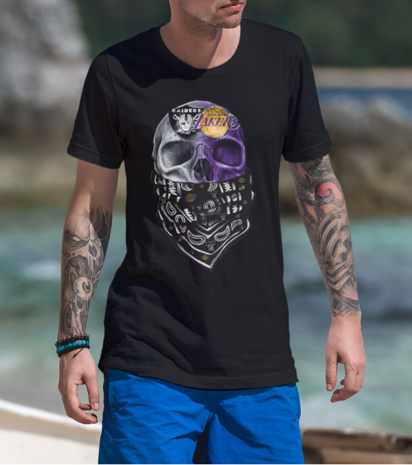 Raiders Los Angeles Lakers Skull Bandana T-Shirt