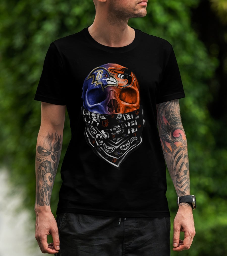 Ravens Orioles Skull Bandana Duality T-Shirt